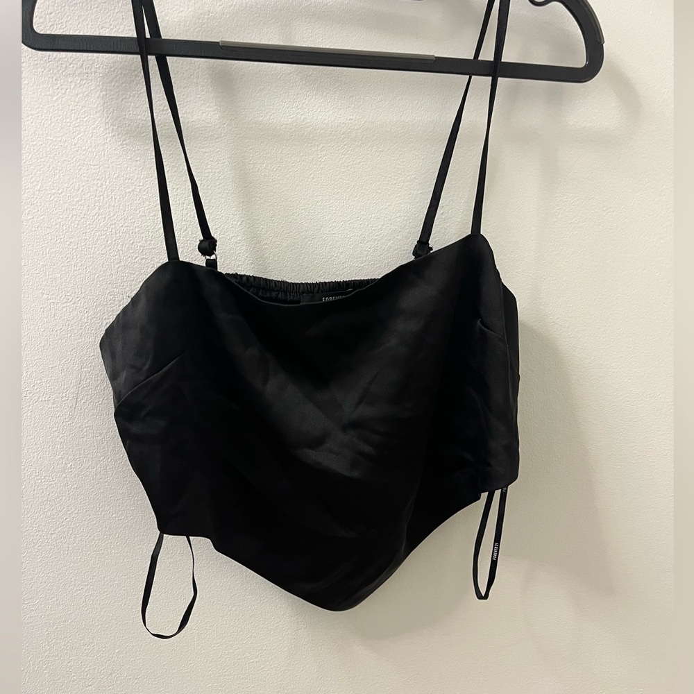 Satin Handkerchief Cut Black Crop Top